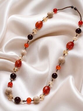 Handcrafted Multi-Bead Necklace — Orange & Cream Accents